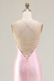 Mermaid Corset Beaded Pink Satin Prom Dress