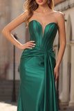 Dark Green Satin Corset Strapless Mermaid Prom Dress