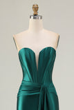 Dark Green Satin Corset Strapless Mermaid Prom Dress