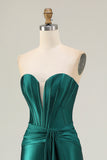 Dark Green Satin Corset Strapless Mermaid Prom Dress