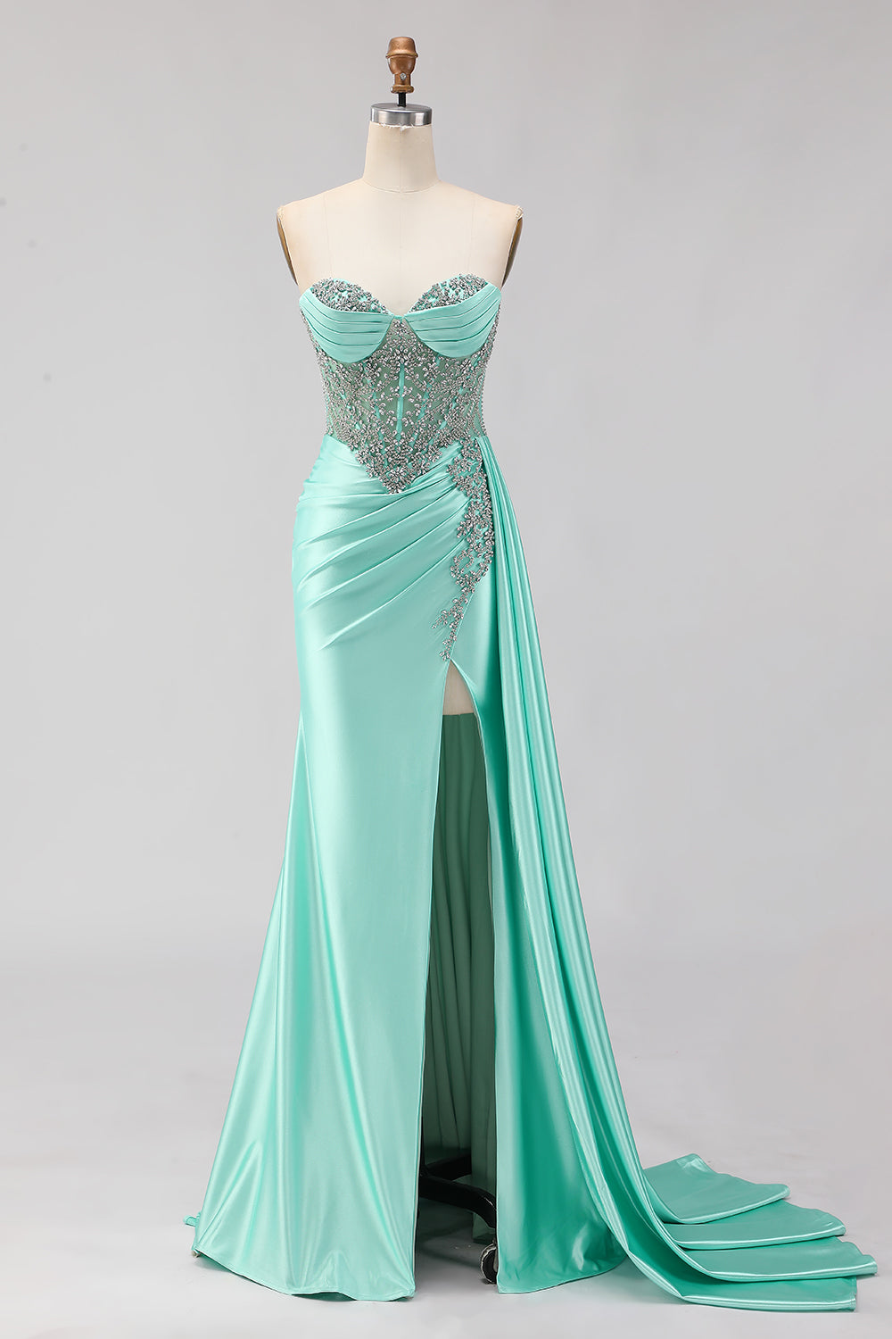 WEDTREND Women Mint Green Prom Dress with Rhinestones Sparkly Strapless