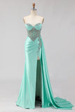 Sparkly Mint Green Strapless Corset Mermaid Prom Dress