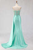 Sparkly Mint Green Strapless Corset Mermaid Prom Dress