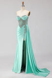 Sparkly Mint Green Strapless Corset Mermaid Prom Dress
