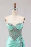 Sparkly Mint Green Strapless Corset Mermaid Prom Dress