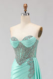 Sparkly Mint Green Strapless Corset Mermaid Prom Dress