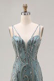 Sparkly Mermaid Grey Green Long Prom Dress