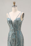 Sparkly Mermaid Grey Green Long Prom Dress