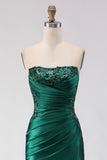 Dark Green Sequin Ruched Strapless Mermaid Prom Dress
