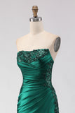 Dark Green Sequin Ruched Strapless Mermaid Prom Dress
