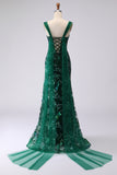 Dark Green Sequin Mermaid Long Prom Dress With Slit