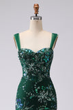 Dark Green Sequin Mermaid Long Prom Dress With Slit