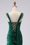 Dark Green Sequin Mermaid Long Prom Dress With Slit