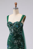 Dark Green Sequin Mermaid Long Prom Dress With Slit