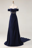 Navy Off the Shoulder Corset Mother Of The Bride Dress