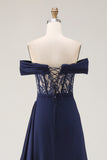 Navy Off the Shoulder Corset Mother Of The Bride Dress