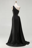 Black One Shoulder Cut Out A Line Formal Dress
