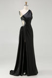 Black One Shoulder Cut Out A Line Formal Dress