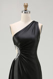 Black One Shoulder Cut Out A Line Formal Dress