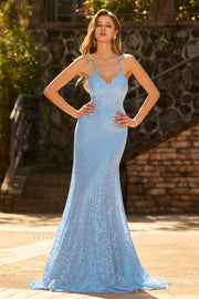 Sky Blue Mermaid Long Prom Dress With Sequins