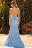 Sky Blue Mermaid Long Prom Dress With Sequins