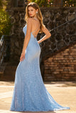 Sky Blue Mermaid Long Prom Dress With Sequins