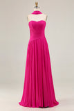 Fuchsia Pleated Strapless A Line Prom Dress
