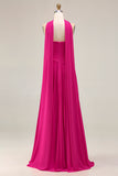 Fuchsia Pleated Strapless A Line Prom Dress