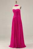 Fuchsia Pleated Strapless A Line Prom Dress