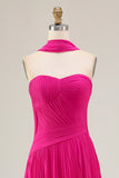 Fuchsia Pleated Strapless A Line Prom Dress