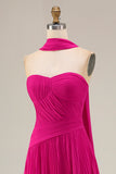 Fuchsia Pleated Strapless A Line Prom Dress