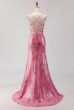 Sparkly Pink Mermaid Long Prom Dress