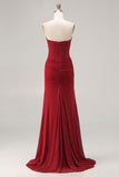 Sparkly Strapless Mermaid Red Ruched Prom Dress