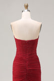 Sparkly Strapless Mermaid Red Ruched Prom Dress