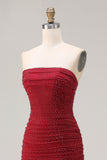 Sparkly Strapless Mermaid Red Ruched Prom Dress