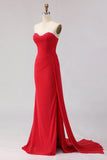 Sparkly Red Beaded Long Prom Dress with Side Cape
