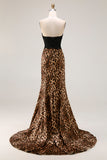Brown Leopard Strapless Mermaid Prom Dress with Bow