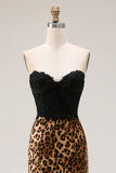 Brown Leopard Strapless Mermaid Prom Dress with Bow