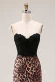 Brown Leopard Strapless Mermaid Prom Dress with Bow