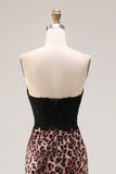 Brown Leopard Strapless Mermaid Prom Dress with Bow