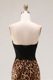Brown Leopard Strapless Mermaid Prom Dress with Bow