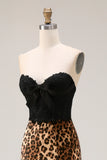 Brown Leopard Strapless Mermaid Prom Dress with Bow