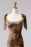 Mermaid Beaded Bowed Brown Leopard Prom Dress