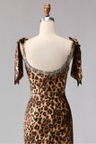 Mermaid Beaded Bowed Brown Leopard Prom Dress