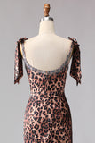 Mermaid Beaded Bowed Brown Leopard Prom Dress