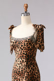 Mermaid Beaded Bowed Brown Leopard Prom Dress