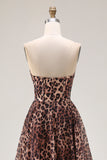 Strapless A Line Brown Leopard Corset Prom Dress