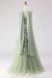Dusty Sage Strapless A Line Embroidered Prom Dress