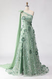 Sparkly One Shoulder A Line Eucalyptus Prom Dress