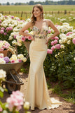 Mermaid Champagne Embroidered Long Prom Dress
